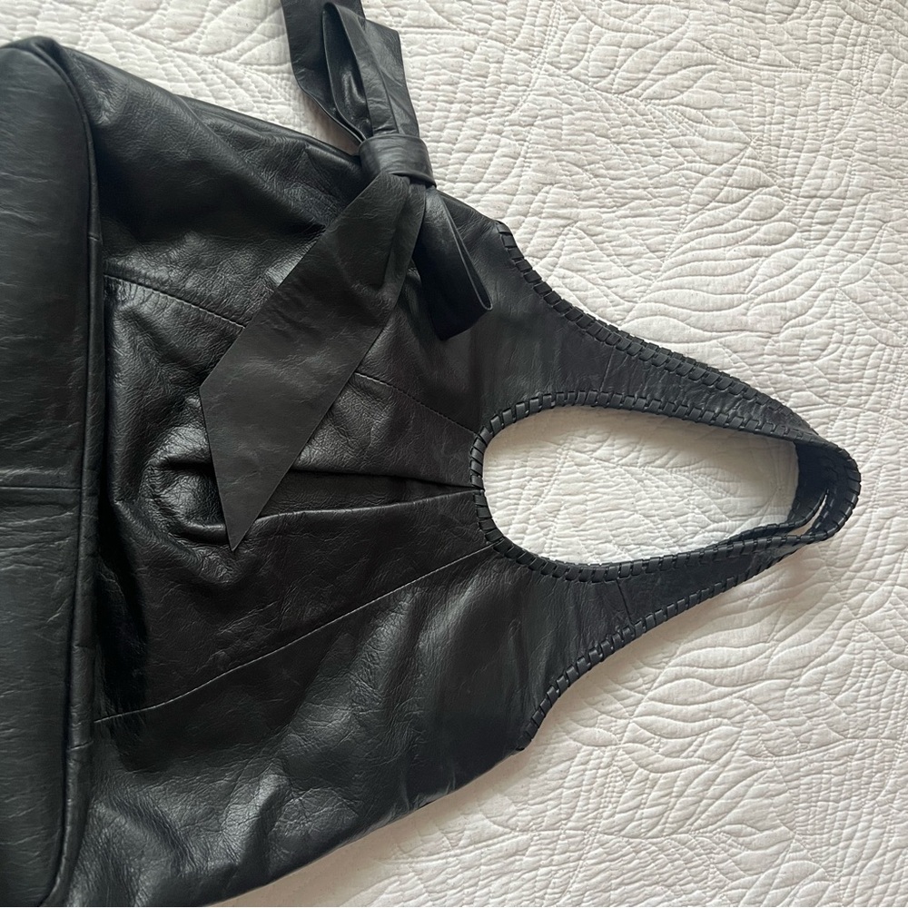 Talbots Black Leather Shoulder Bag with Bow